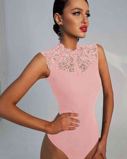 Scalloped Lace Yoke Sleeveless Bodysuit