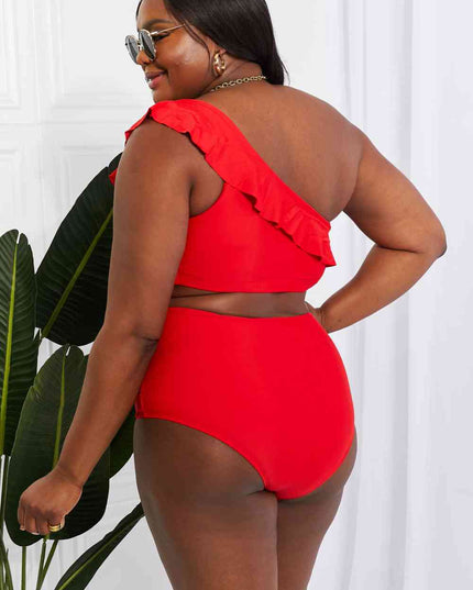 Marina West Swim Seaside Romance Ruffle One-Shoulder Bikini in Red