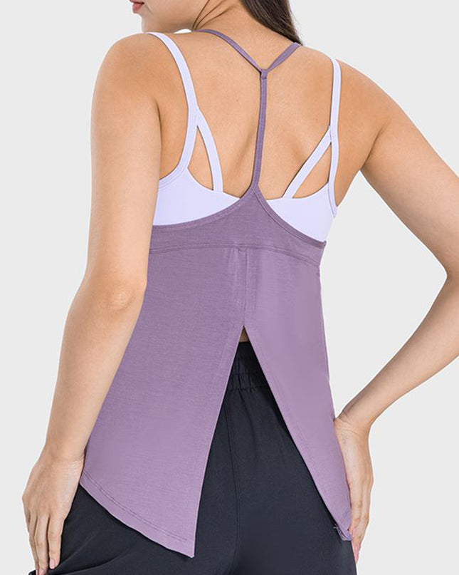 Slit Spaghetti Strap Scoop Neck Active Cami