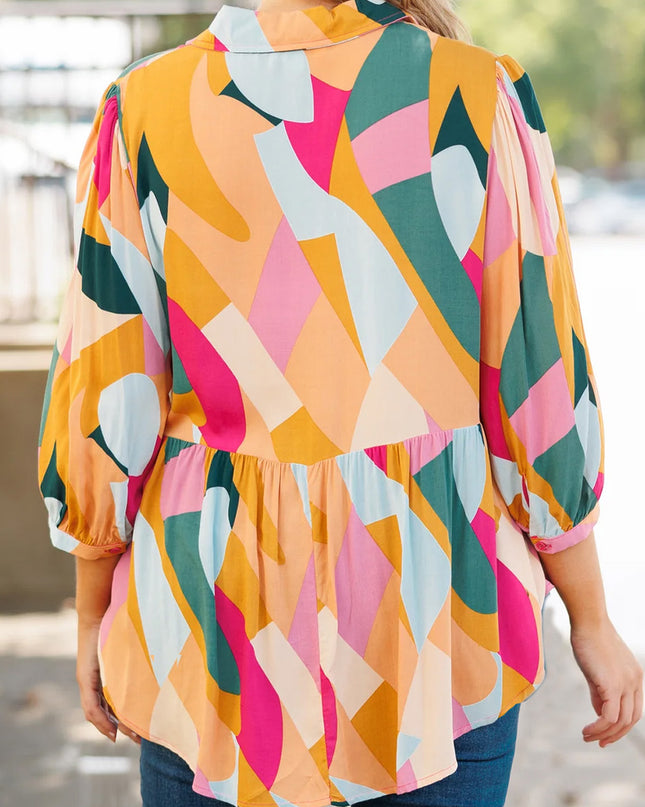Heathered Collared Neck Long Sleeve Blouse