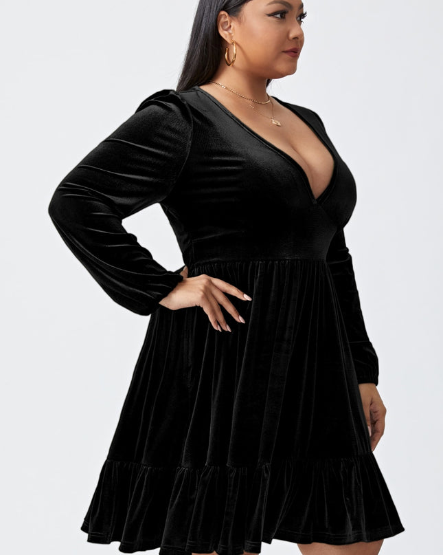 Plus Size Plunge Long Sleeve Mini Dress