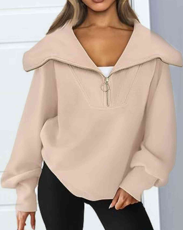 Half-Zip Lantern Sleeve Top