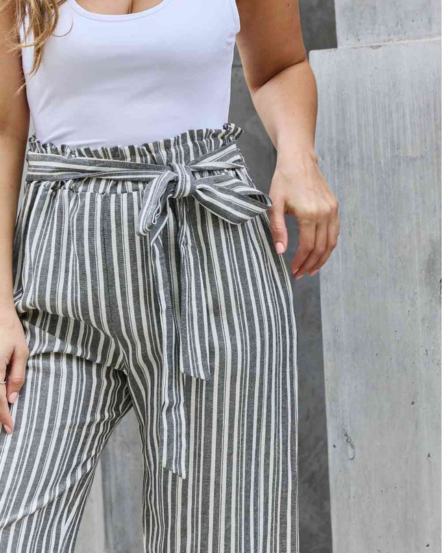 Heimish Find Your Path Full Size Paperbag Waist Striped Culotte Pants