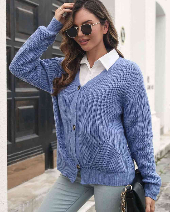 Button Down Ribbed Trim Cardigan