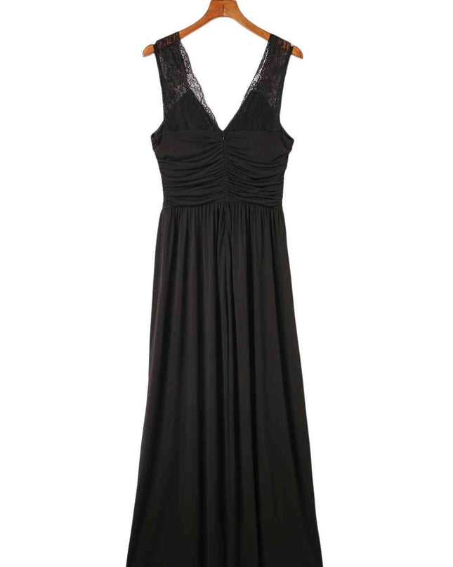 Surplice Neck Spliced Lace Split Maxi Dress