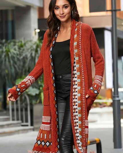 Bohemian Tassel Hem Open Front Duster Cardigan
