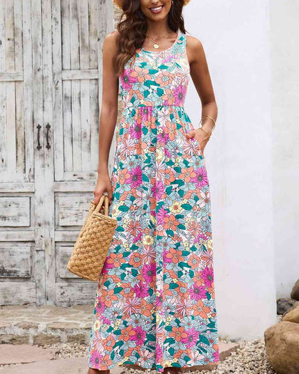 Round Neck Sleeveless Maxi Dress with Pockets