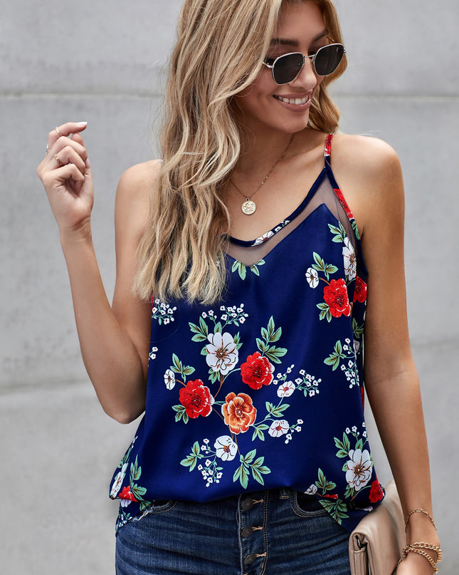 Floral Spliced Mesh Cami