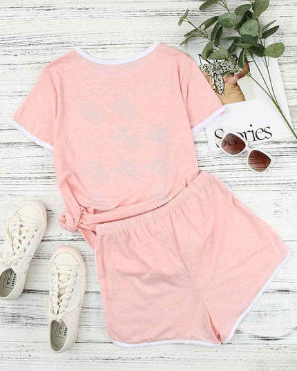 Graphic Tee and Drawstring Shorts Loungewear Set