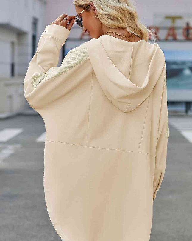 Long Sleeve Buttoned Hoodie with Pockets