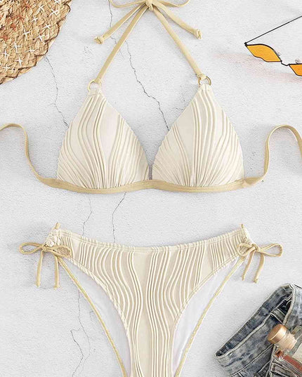 Textured Halter Neck Bikini Set