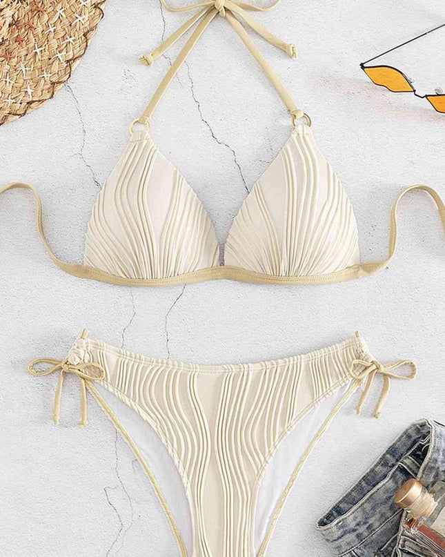 Textured Halter Neck Bikini Set