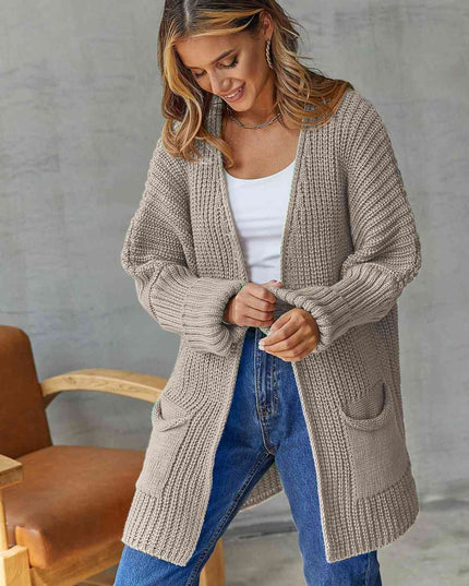 Open Front Long Sleeve Cardigan with Pockets