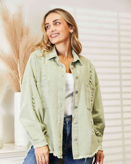 Distressed Raw Hem Denim Jacket
