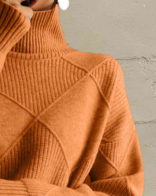 Geometric Turtleneck Long Sleeve Sweater
