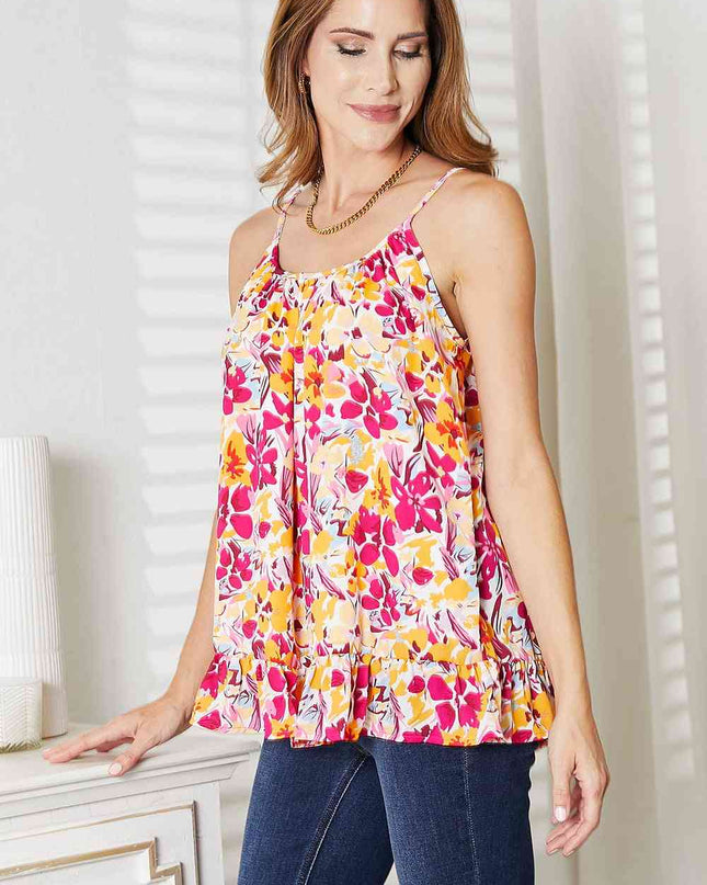 Double Take Floral Scoop Neck Ruffle Hem Cami