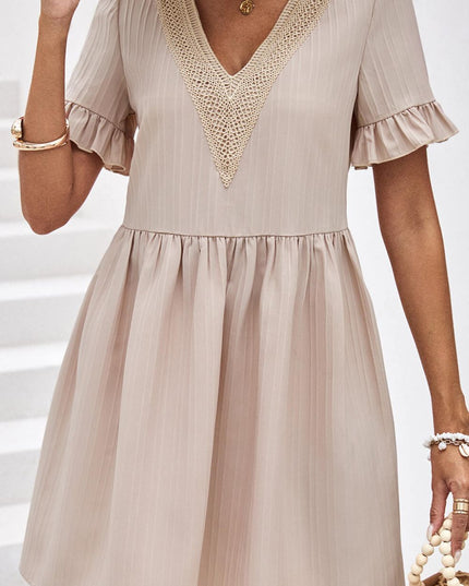 V-Neck Flounce Sleeve A-Line Dress