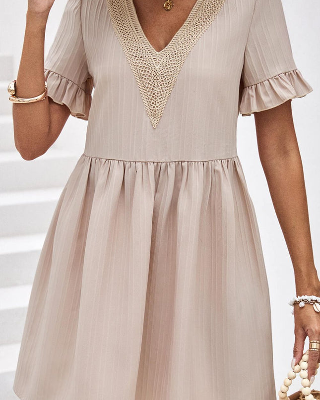 V-Neck Flounce Sleeve A-Line Dress