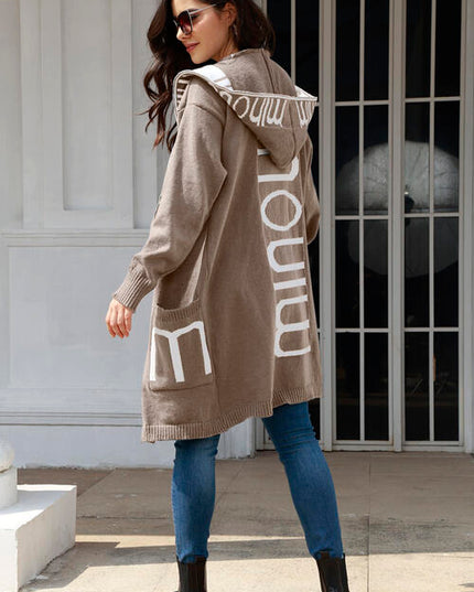 Open Front Long Sleeve Hooded Cardigan