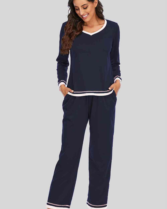 V-Neck Top and Pants Lounge Set