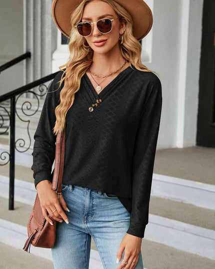 V-Neck Long Sleeve Blouse