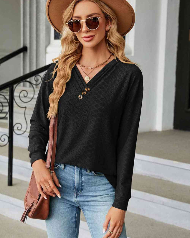 V-Neck Long Sleeve Blouse