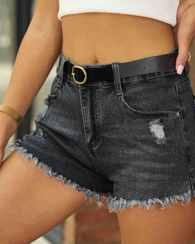 Raw Hem Distressed Denim Shorts