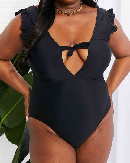 Marina West Swim Seashell Ruffle Sleeve One-Piece in Black