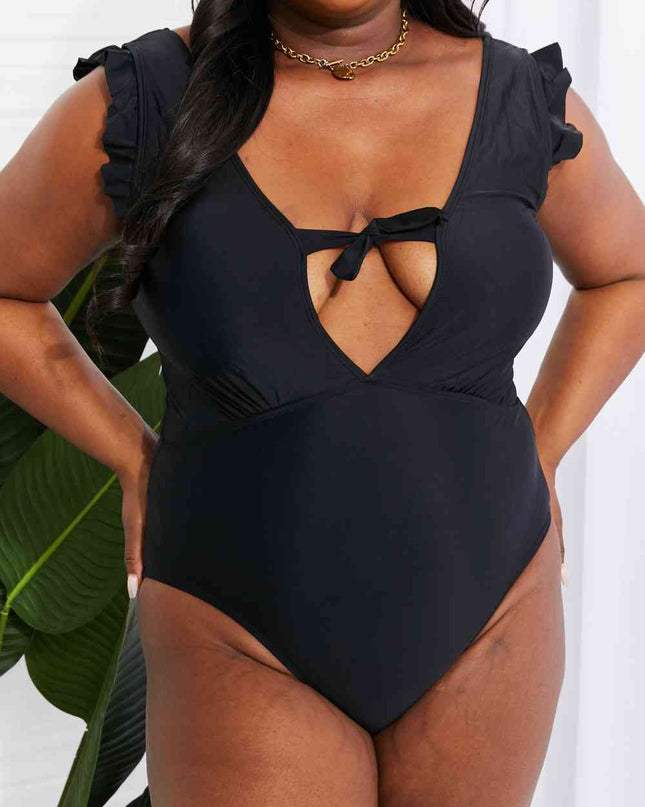 Marina West Swim Seashell Ruffle Sleeve One-Piece in Black