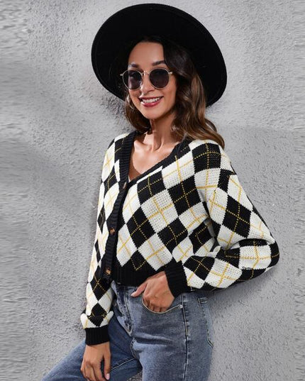 Geometric Button Up Long Sleeve Cardigan