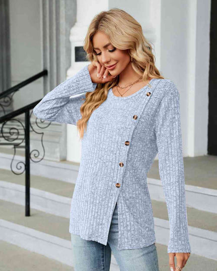 Buttoned Long Sleeve Slit Top