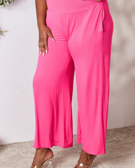 Double Take Full Size Smocked Wide Waistband Wide Leg Pants