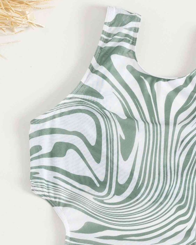 Abstract Print Tie Back Three-Piece Swim Set