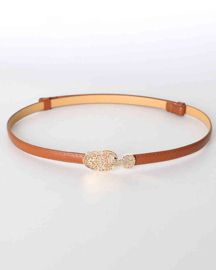 Skinny PU Leather Belt with Alloy Buckle
