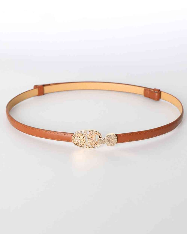 Skinny PU Leather Belt with Alloy Buckle