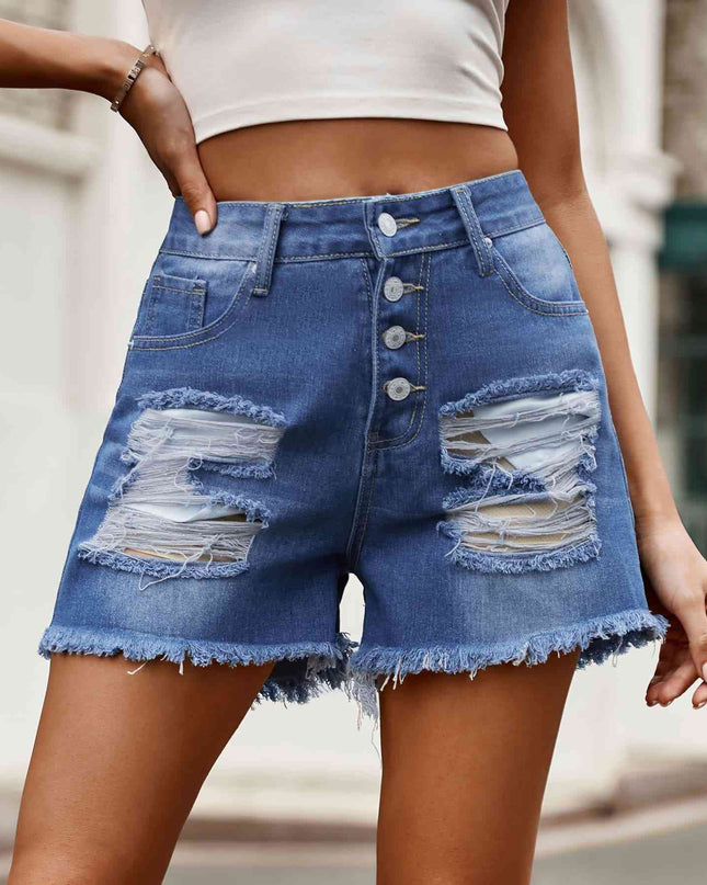 US Flag Distressed Denim Shorts
