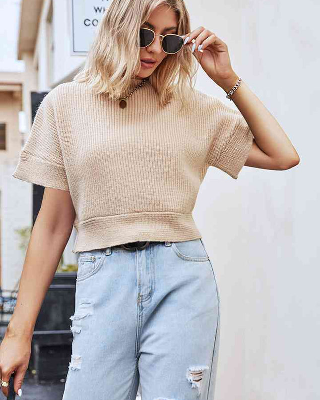 Round Neck Short Sleeve Knit Top