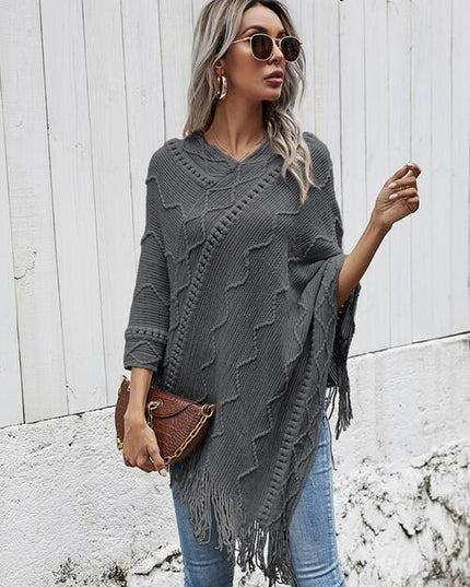 Texture Fringe Hem Poncho