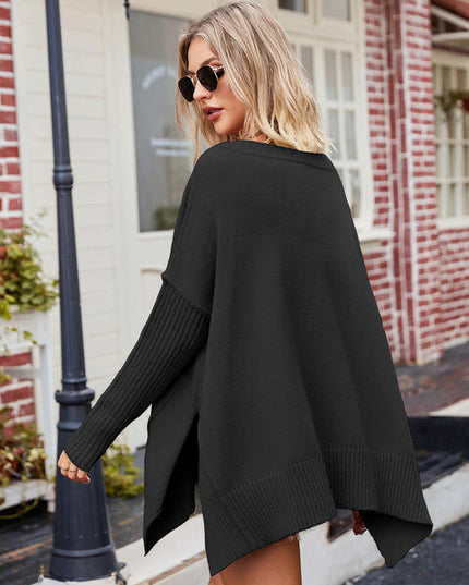 V-Neck Slit Exposed Seam Sweater