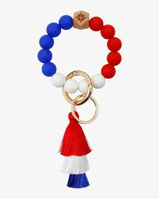 Contrast Tassel Bead Wristlet Key Chain