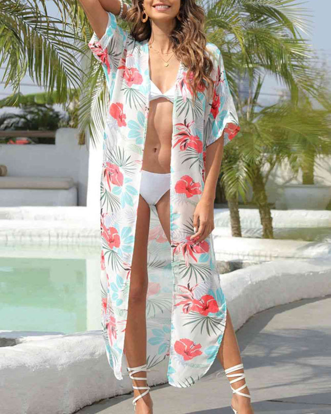 Floral Slit Half Sleeve Cover-Up