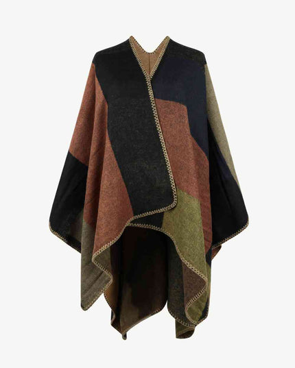 Color Block Open Front Poncho