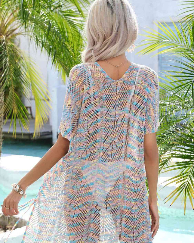 Multicolored Openwork Tassel Slit Cover-Up