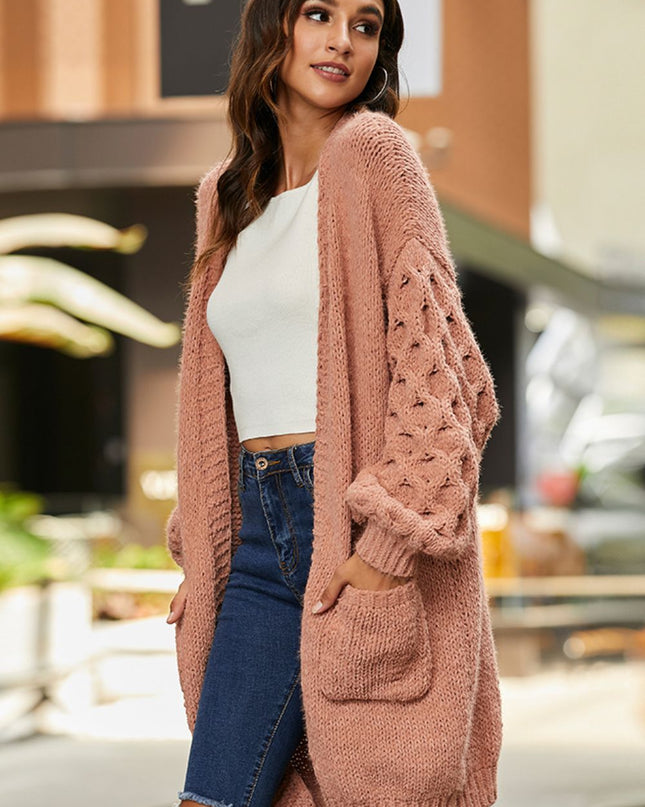 Open Front Ribbed Trim Duster Cardigan