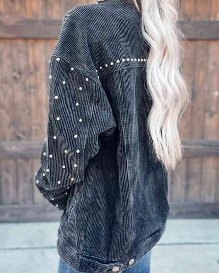 Studded Collared Neck Button Down Jacket