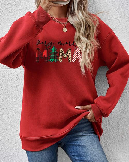 Letter Graphic Round Neck Long Sleeve Sweatshirt