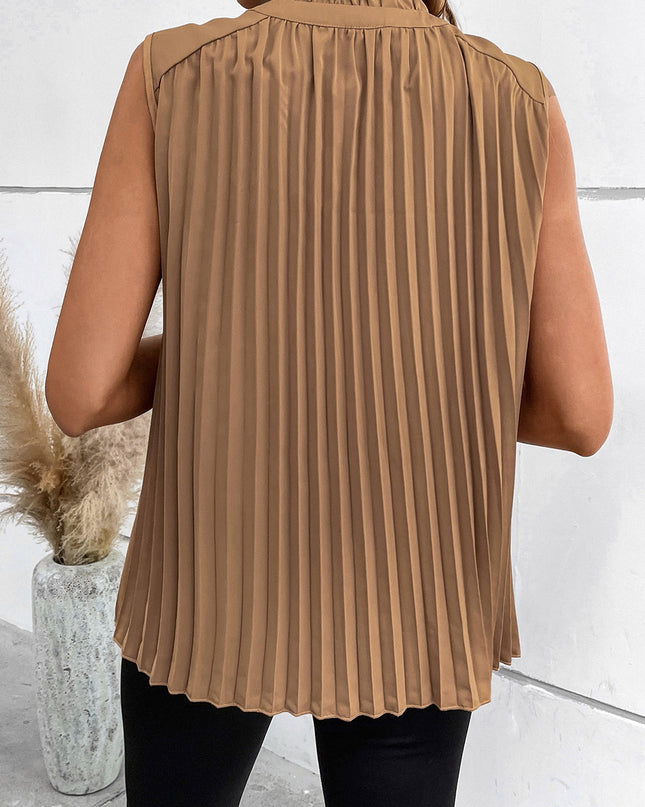 Pleated Tie Neck Tank Top