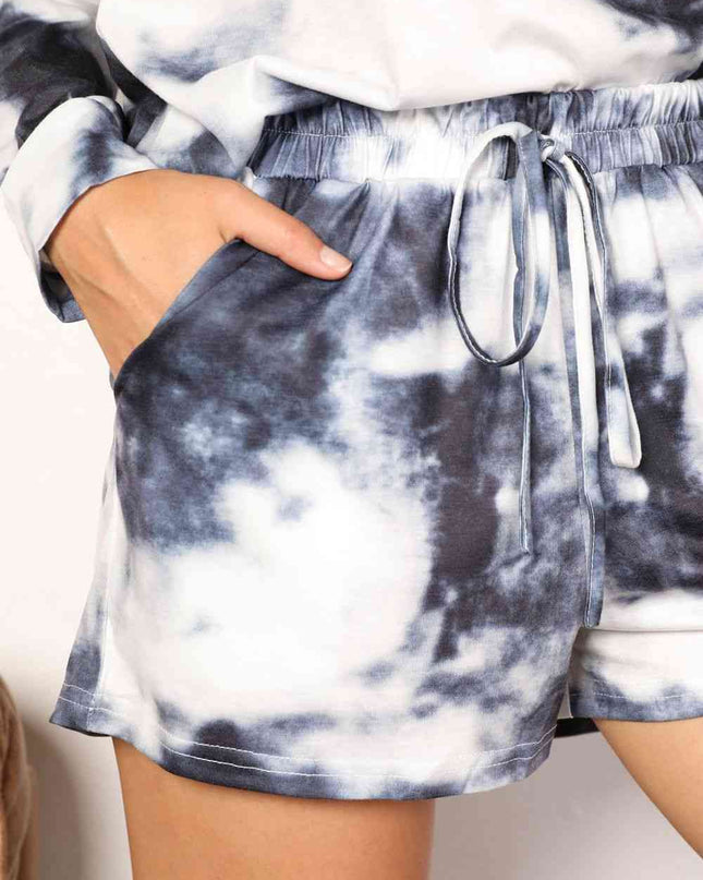 Double Take Tie-Dye Round Neck Top and Shorts Lounge Set