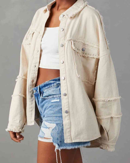 Button Down Raw Hem Denim Jacket