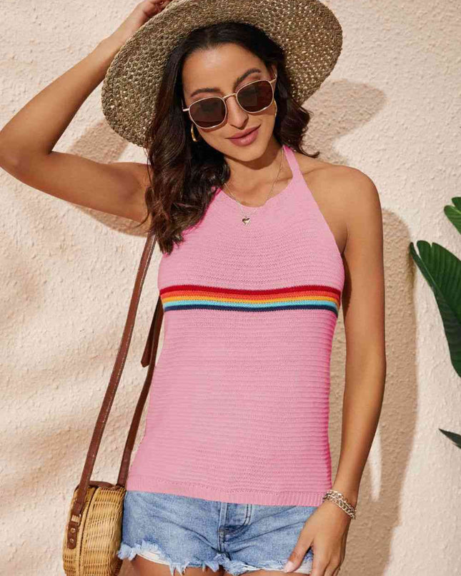 Rainbow Stripe Halter Neck Knit Tank